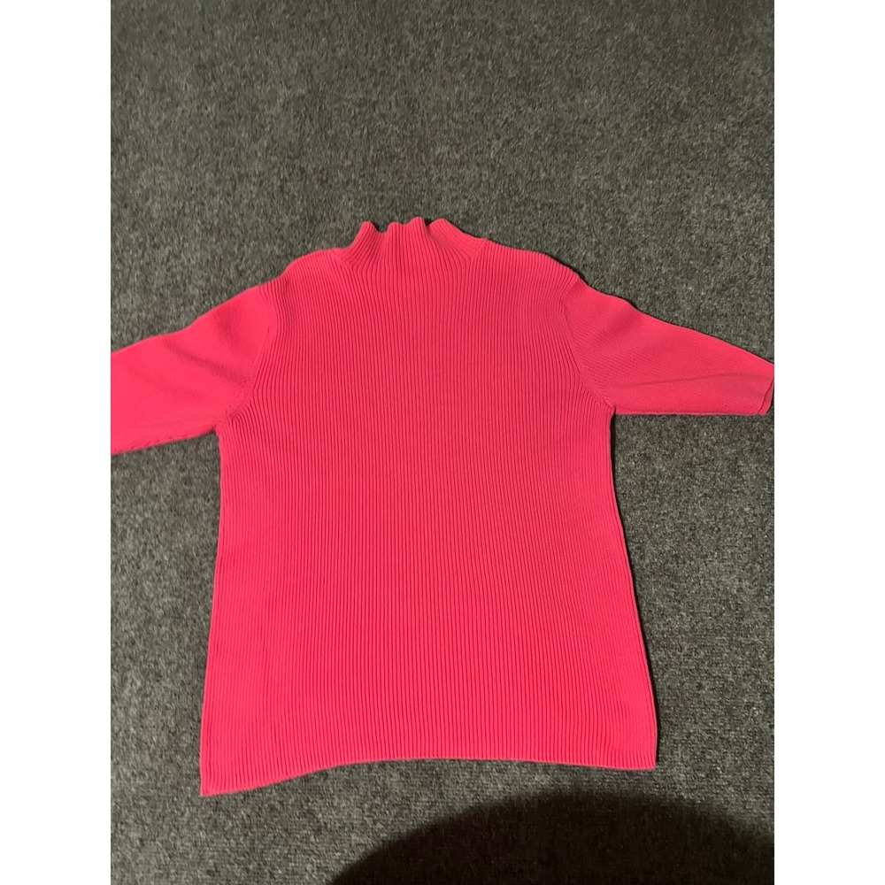 Talbots Pink Ribbed Mock Neck Short Sleeve Cotton Sweater Size Medium - Picture 6 of 6